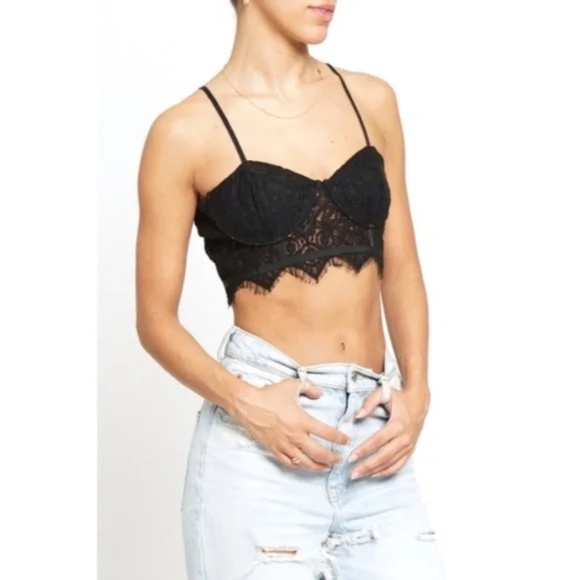 Sexy Black Eyelash Lace Cropped Women's Bralette - Picture 2 of 4